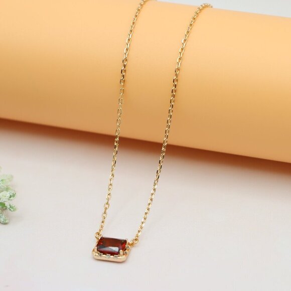 "Elegant Rose Gold Necklace with Red Gemstone Pendant,  XPNL0160 - Picture 8 of 13